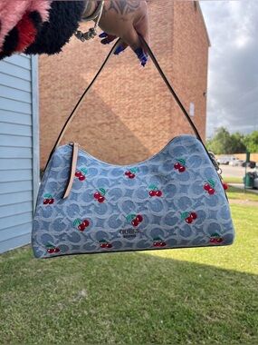Guess Denim Blue Cherry-Print Shoulder Bag
